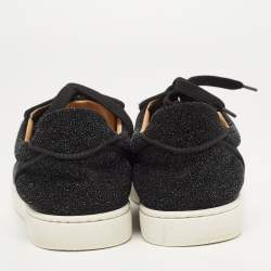 Pre Owned Christian Louboutin Black Textured Suede Louis Junior Spike Sneakers Size 38.5