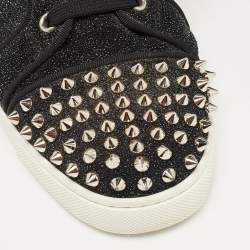 Pre Owned Christian Louboutin Black Textured Suede Louis Junior Spike Sneakers Size 38.5