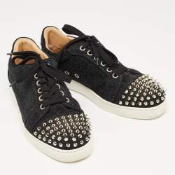 Pre Owned Christian Louboutin Black Textured Suede Louis Junior Spike Sneakers Size 38.5