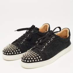 Pre Owned Christian Louboutin Black Textured Suede Louis Junior Spike Sneakers Size 38.5