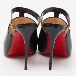 مملوكة مسبقًا Christian Louboutin Black Leather Chain Embellished Akenana Sandals Size 38