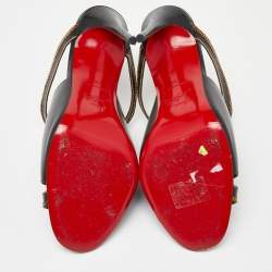 مملوكة مسبقًا Christian Louboutin Black Leather Chain Embellished Akenana Sandals Size 38