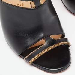 مملوكة مسبقًا Christian Louboutin Black Leather Chain Embellished Akenana Sandals Size 38