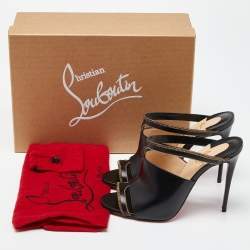 مملوكة مسبقًا Christian Louboutin Black Leather Chain Embellished Akenana Sandals Size 38