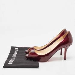 Pre Owned Christian Louboutin Dark Burgundy Patent Leather Peep Toe Pumps Size 36