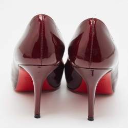 Pre Owned Christian Louboutin Dark Burgundy Patent Leather Peep Toe Pumps Size 36