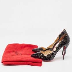 Pre Owned Christian Louboutin Black Patent Leather Floral Laser Cut D'Orsay Pumps Size 40