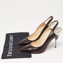 Pre Owned Christian Louboutin Black Leather Twistochat Slingback Pumps Size 39