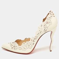 Pre Owned Christian Louboutin Off White Patent Leather Floral Laser Cut D'Orsay Pumps Size 40