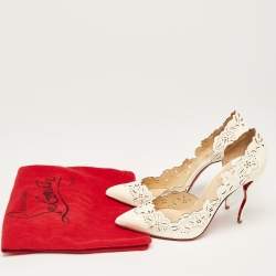 Pre Owned Christian Louboutin Off White Patent Leather Floral Laser Cut D'Orsay Pumps Size 40