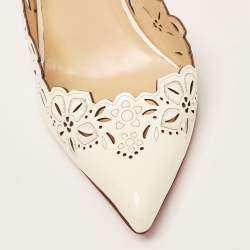 Pre Owned Christian Louboutin Off White Patent Leather Floral Laser Cut D'Orsay Pumps Size 40