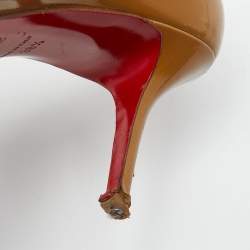 Pre Owned Christian Louboutin Beige Patent Leather Very Prive Pumps Size 38.5