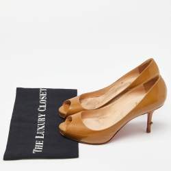 Pre Owned Christian Louboutin Beige Patent Leather Very Prive Pumps Size 38.5