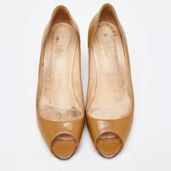 Pre Owned Christian Louboutin Beige Patent Leather Very Prive Pumps Size 38.5