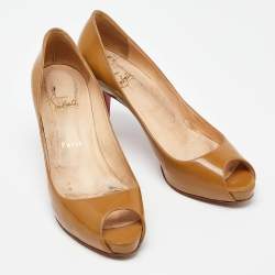 Pre Owned Christian Louboutin Beige Patent Leather Very Prive Pumps Size 38.5