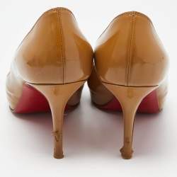 Pre Owned Christian Louboutin Beige Patent Leather Very Prive Pumps Size 38.5