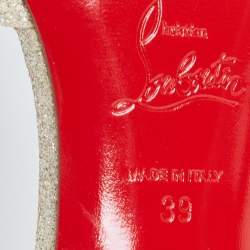 Pre Owned Christian Louboutin Light Gold Glitter Peep Toe T-Bar Ankle Strap Sandals Size 39