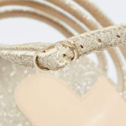 Pre Owned Christian Louboutin Light Gold Glitter Peep Toe T-Bar Ankle Strap Sandals Size 39
