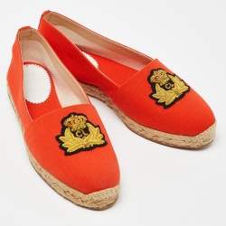 Christian Louboutin Orange Canvas Galia Espadrille Flats Size 38