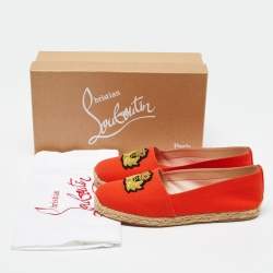 Christian Louboutin Orange Canvas Galia Espadrille Flats Size 38