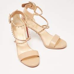 Pre Owned Christian Louboutin Beige Leather Spike Choca Lux Sandals Size 39