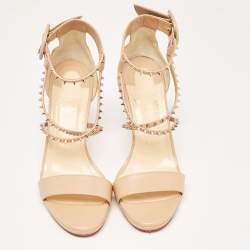 Pre Owned Christian Louboutin Beige Leather Spike Choca Lux Sandals Size 39
