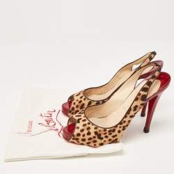Christian Louboutin Beige/Brown Leopard Print Calf Hair No Prive Slingback Pumps Size 41