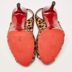 Christian Louboutin Beige/Brown Leopard Print Calf Hair No Prive Slingback Pumps Size 41