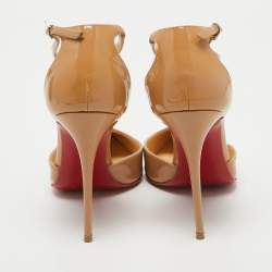 Pre Owned Christian Louboutin Beige Patent Leather J String Pumps Size 36