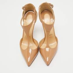 Pre Owned Christian Louboutin Beige Patent Leather J String Pumps Size 36