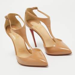Pre Owned Christian Louboutin Beige Patent Leather J String Pumps Size 36