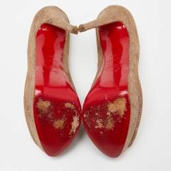 Christian Louboutin Textured Suede Lady Peep Toe Platform Pumps Size 37.5