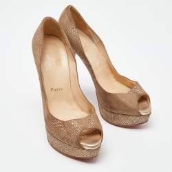 Christian Louboutin Textured Suede Lady Peep Toe Platform Pumps Size 37.5