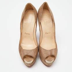 Christian Louboutin Textured Suede Lady Peep Toe Platform Pumps Size 37.5