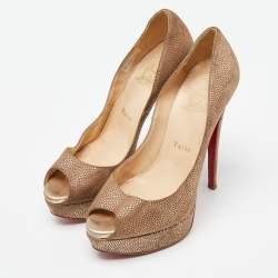 Christian Louboutin Textured Suede Lady Peep Toe Platform Pumps Size 37.5
