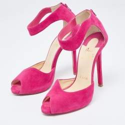 Christian Louboutin Pink Suede Ankle Strap Sandals Size 36