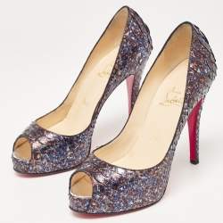مملوكة مسبقًا Christian Louboutin Blue/Brown Python Very Prive Pumps Size 36.5