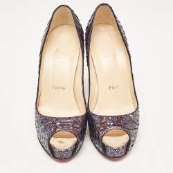 مملوكة مسبقًا Christian Louboutin Blue/Brown Python Very Prive Pumps Size 36.5
