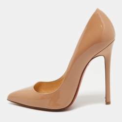 Pre Owned Christian Louboutin Beige Patent Leather Pigalle Pumps Size 37.5