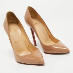 Pre Owned Christian Louboutin Beige Patent Leather Pigalle Pumps Size 37.5