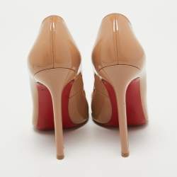 Pre Owned Christian Louboutin Beige Patent Leather Pigalle Pumps Size 37.5