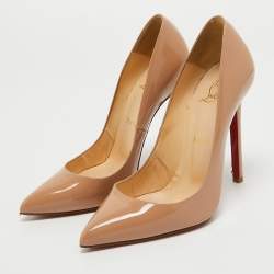 Pre Owned Christian Louboutin Beige Patent Leather Pigalle Pumps Size 37.5