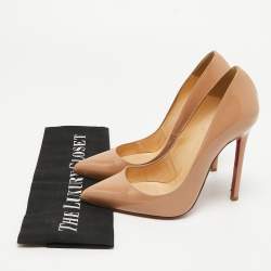 Pre Owned Christian Louboutin Beige Patent Leather Pigalle Pumps Size 37.5