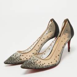 Pre Owned Christian Louboutin Mesh Follies Strass Embellished Pointed Pumps Size 36.5