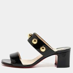 Christian Louboutin Black Patent Studded Bille Slides Size 36