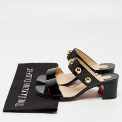 Christian Louboutin Black Patent Studded Bille Slides Size 36