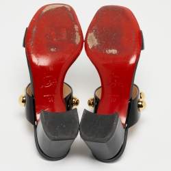 Christian Louboutin Black Patent Studded Bille Slides Size 36