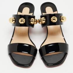Christian Louboutin Black Patent Studded Bille Slides Size 36