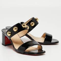 Christian Louboutin Black Patent Studded Bille Slides Size 36