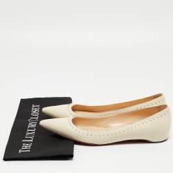 Pre Owned Christian Louboutin Cream Leather Anjalina Ballet Flats Size 39